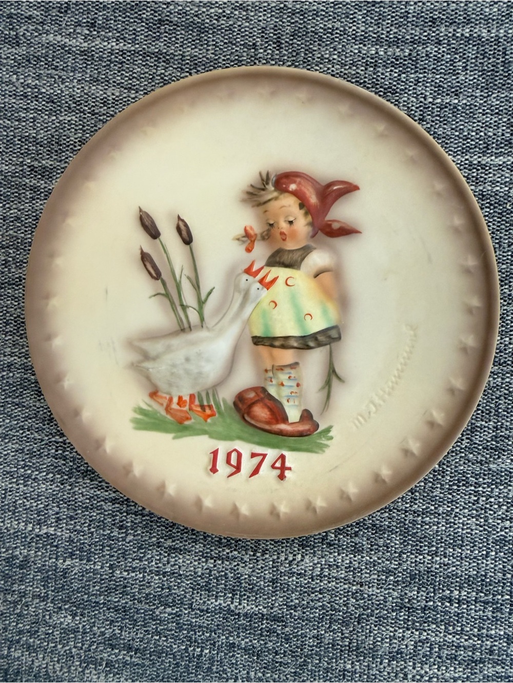 Vintage 1974 Hummel Decorative Wall Plate with Girl & Geese Motif